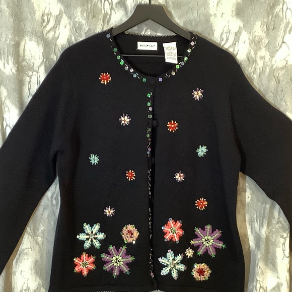 Vintage White Stag Brand Snowflake Embroidered Cardigan Sweater (Black) Size XL - Picture 4 of 8